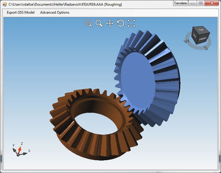 Figure 7—Solid model computer graphic of a perfectly conjugate straight bevel gearset.
