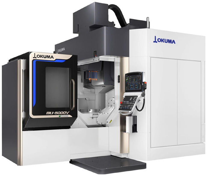 The MU-5000V 5-axis vertical machining center achieves high efficiency and high productivity in 5-axis, multi-sided machining. (Image: Okuma)
