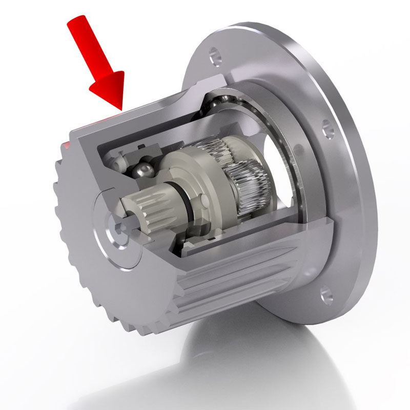 Hub gears from Framo Morat prove their value
as wheel drives for AGVs due to the advantageous
arrangement of both the bearings and the drive and
output shafts (photo courtesy of Framo Morat).