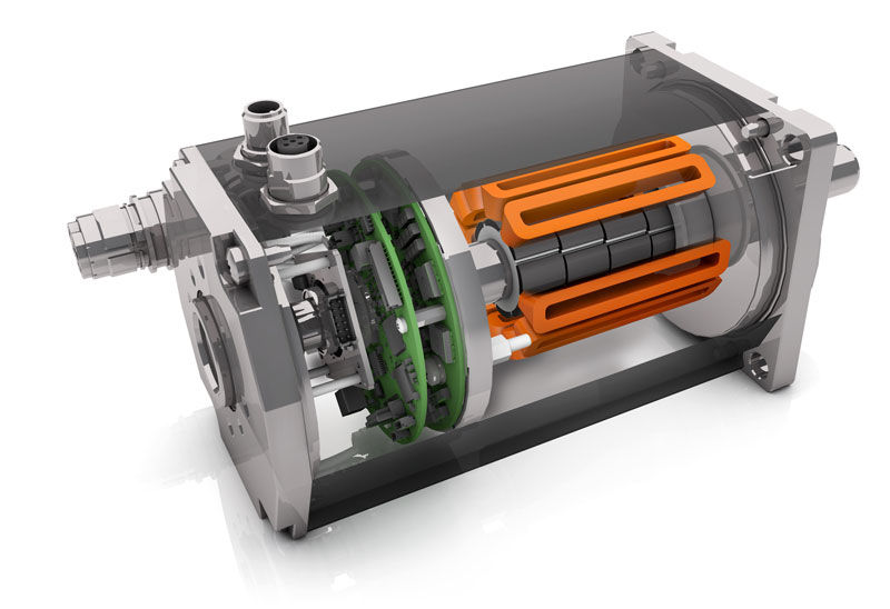 The electronics integrated into the DC motor enable
the drive systems to be networked via different fieldbus
systems (photo courtesy of Dunkermotoren).