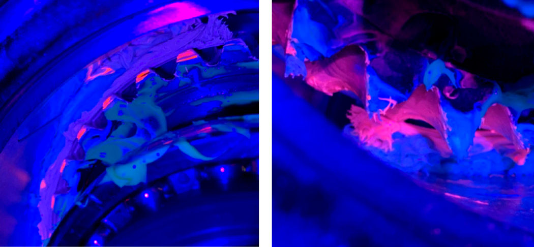Figure 11—Intermixing of grease for NLGI 1 (left) and NLGI 2 (right).