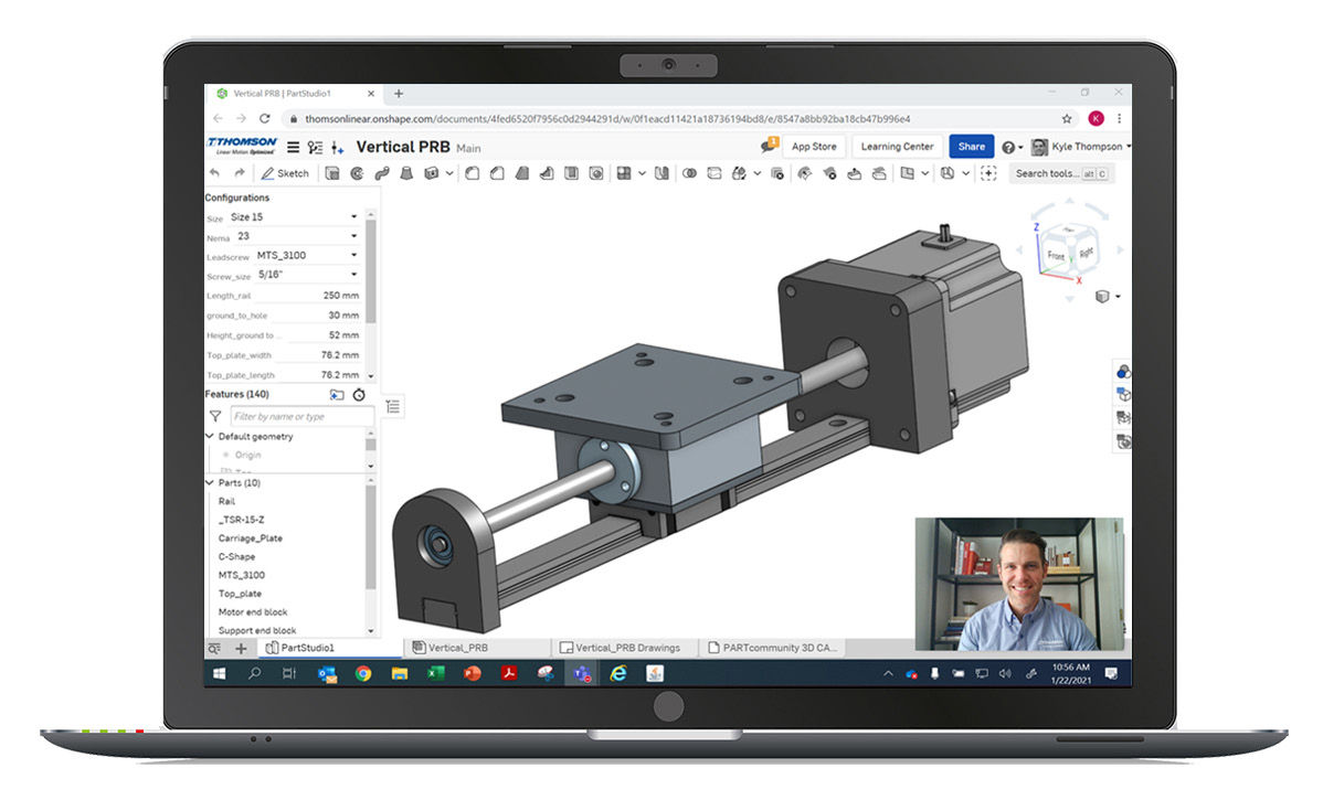 A Thomson virtual design consultation is a live, online engineering session where you create, customize, and optimize a compact linear motion system from scratch alongside a Thomson Linear expert.