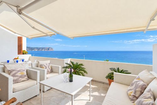 Apartment Jardines de Karine: Javea, Costa Blanca, Spain. Balcony / terrace, Sea views and Outdoor dining area