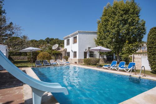Villa Escocia 8 pax Large and comfortable villa with private pool in Jávea, Costa Blanca, Spain for 8 persons. The house is situated in a wooded and urban beach area....