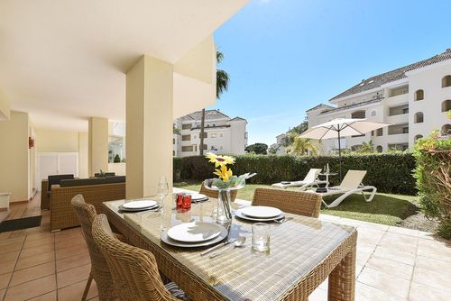 Hacienda Playa 312 Beautiful and comfortable apartment in Marbella, Andalusia, Spain with a communal pool for 4 persons. The apartment is situated in a residential beach area, close to supermarkets and a tennis court, 500 m from Playa Don Carlos beach and 0....