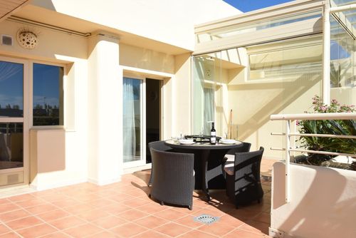 Myramar Penthouse 528 winter Modern and comfortable apartment with communal pool in Mijas Costa, Andalusia, Spain for 2 persons. The apartment is situated in a resort, close to restaurants, bars and supermarkets, 500 m from El Faro Playa beach, 5 km from Fuengirola and 0....