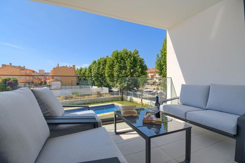 Apartment Marina Bay I: Javea, Costa Blanca, Spain. Balcony / terrace, Covered terrace and Communal swimming pool