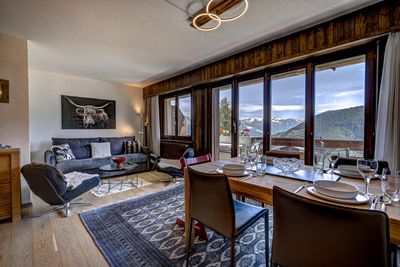 Apartment Appartement LaForet 62: La Tzoumaz, 4 Vallees, Switzerland. Mountain views and Living-dining room