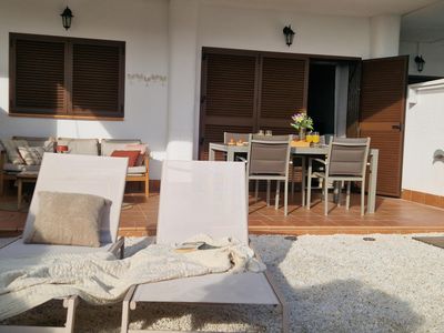 Ferienwohnung Casa de Femmie: San Juan de los Terreros, Andalusien, Spanien. Garten und Essbereich im Freien
