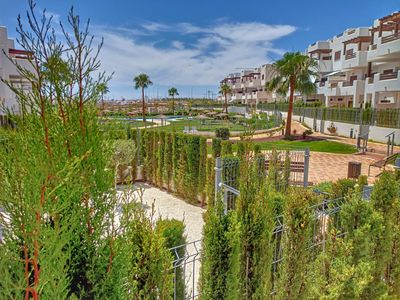 Appartement Casa de Verano: San Juan de los Terreros, Andalusië, Spanje. Tuin, Zwembad, Terras en zwembad en Tuin en zwembad