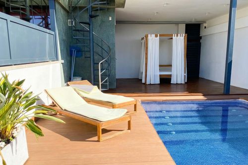 At 8 minutes drive from Sitges. Villa Kala. High Design 15 minutes walking from beaches    Exclusiv Beautiful luxury villa with private pool in Sitges, Costa Dorada, Spain for 9 persons. The villa is situated in a rural, wooded, residential, and mountainous beach area....