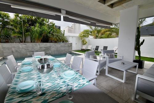 Concha3 Villa with private pool in Chiclana de la Frontera, Costa de la Luz, Spain for 12 persons. The house is situated in a residential beach area, close to restaurants and bars, shops, supermarkets and a tennis court, and is 500 m from La Barrosa beach....