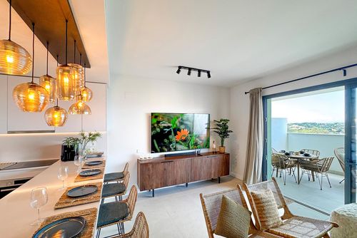 Ipanema 611 Modern and luxury apartment in Mijas Costa, Andalusia, Spain with a communal pool for 4 persons. The apartment is situated in a resort, in a hilly and residential area, close to a golf course, 4 km from Playa la Cala beach and 4 km from La Cala....