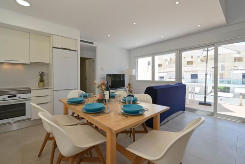 Marina A6 Beautiful and comfortable apartment in Denia, Costa Blanca, Spain with communal pool for 6 people. The apartment is situated in a residential beach area, close to supermarkets, 25 m from Playa de L'Estanyo beach, 4 km from El Verger and 0....