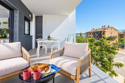 Appartamento Arenal Playa III: Javea, Costa Blanca, Spagna. Balcone / terrazza, Terrazza coperta e Zona pranzo all'aperto
