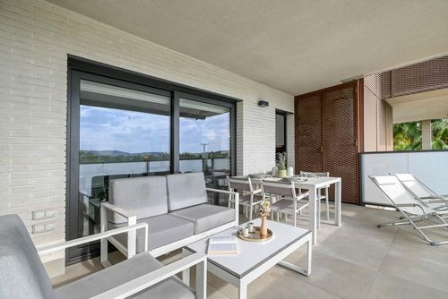 Apartamento Blue Arenal: Jávea, Costa Blanca, España. Comedor al aire libre, Balcón/terraza y Mueble para exteriores