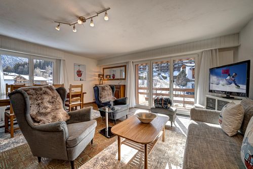 Ferienwohnung Appartement Tzoum'Azur 6: La Tzoumaz, 4 Vallees, Schweiz. TV und Multimedia und Wohn-Esszimmer