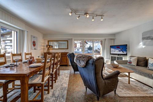 Apartment Appartement Tzoum'Azur 6: La Tzoumaz, 4 Vallees, Switzerland. TV and multimedia, Dining room and Living-dining room