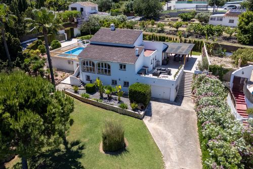 Villa Casa Anfora: Javea, Costa Blanca, Spanje. Tuin, Zwembad, Ligbedden, Buitenmeubels, Buiten eethoek en Luchtfoto