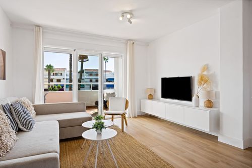 Appartement Casa Amber: Javea, Costa Blanca, Spanje. Woonkamer en Balkon/Terrasse