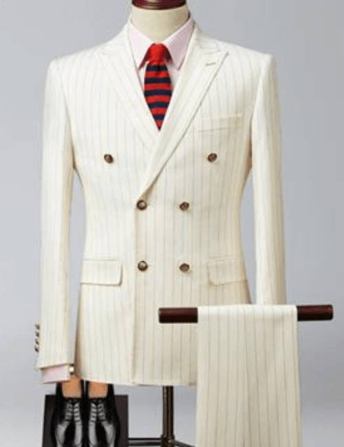 Engagement Dress For Men Formal in White With Gold Strip