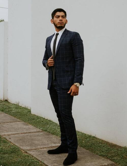 blue check 2 piece suit