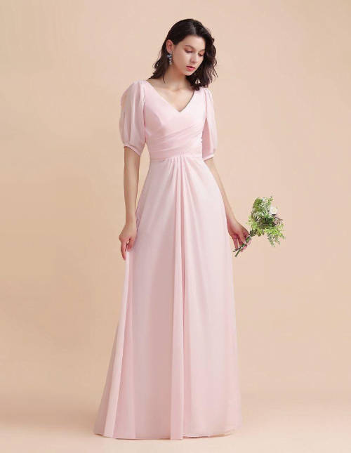 Pink Long Off Shoulder Bridesmaid Dresses