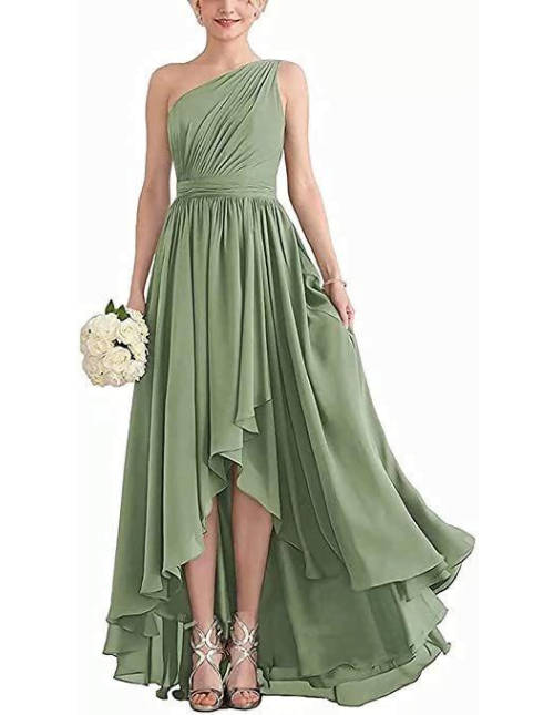 Dusty Sage One Shoulder Bridesmaid Dresses