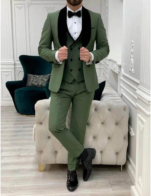 three piece formal suit green