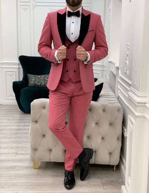 pink velvet 3 piece suit formal