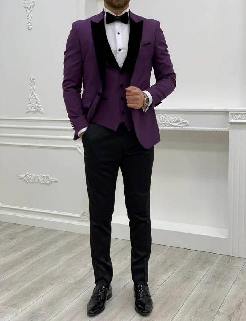 three piece coat pant purple color