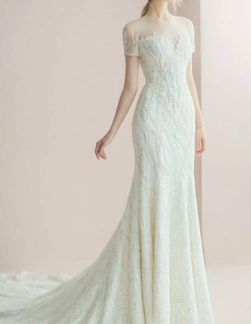 White Crystal Lace Mermaid Gown