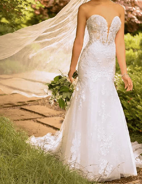 Ivory Strapless Beaded Floral Gown