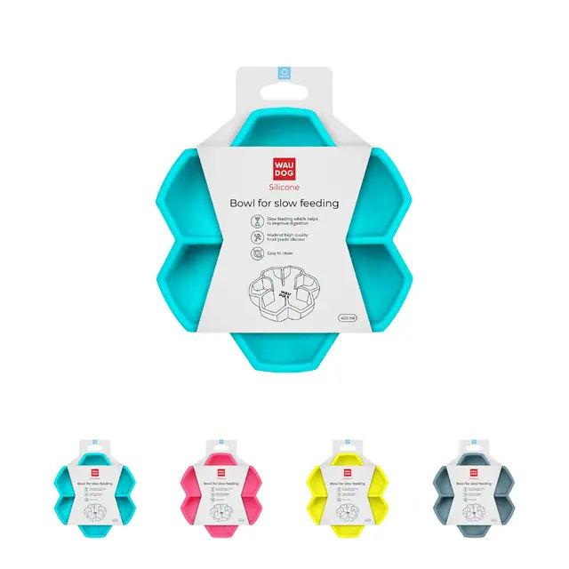 Миска для повільного харчування WAUDOG Silicone, 450 мл, блакитний - фото продукту Фауна