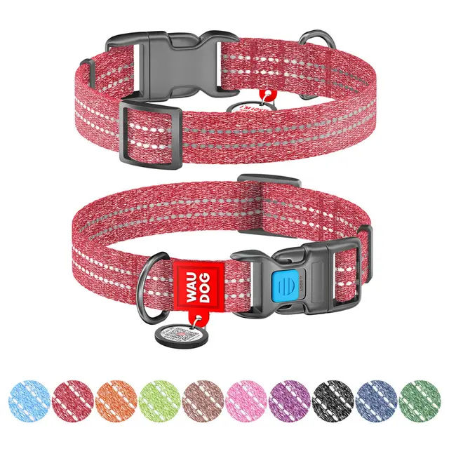 Нашийник WAUDOG Re-cotton з QR паспортом, відновлена бавовна, пластикова пряжка (ширина 20 мм, довжина 28-40 см), червоний - фото продукту Фауна