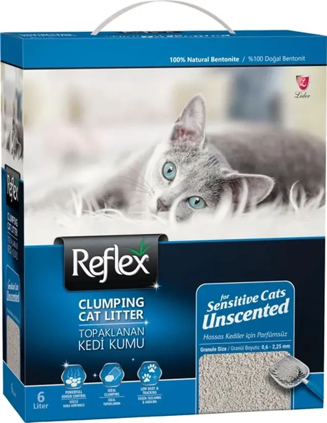 Наповнювач бентоніт для чутливих котів без запаху 6 л (синій) "Reflex" - фото продукту Фауна