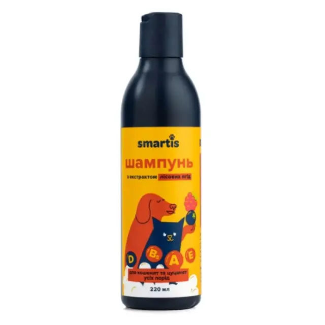 Шампунь Лісові ягоди для Цуценят і Кошенят 220 мл "Smartis" - фото продукту Фауна