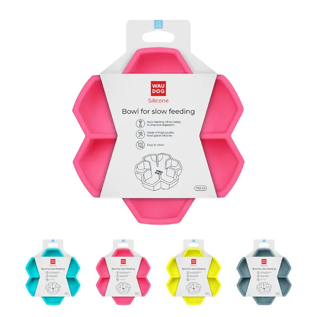 Миска для повільного харчування WAUDOG Silicone, 450 мл, рожевий - фото продукту Фауна