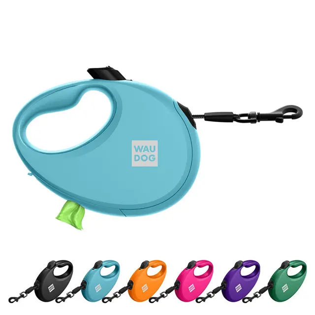 Повідець-рулетка для собак WAUDOG R-leash з контейнером для пакетів, світловідбивна стрічка, S, до 12 кг, 3 м, блакитний - фото продукту Фауна