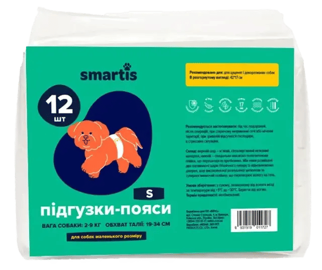 Підгузки для собак (псів) S 42*17 см №12 "Smartis" - фото продукту Фауна
