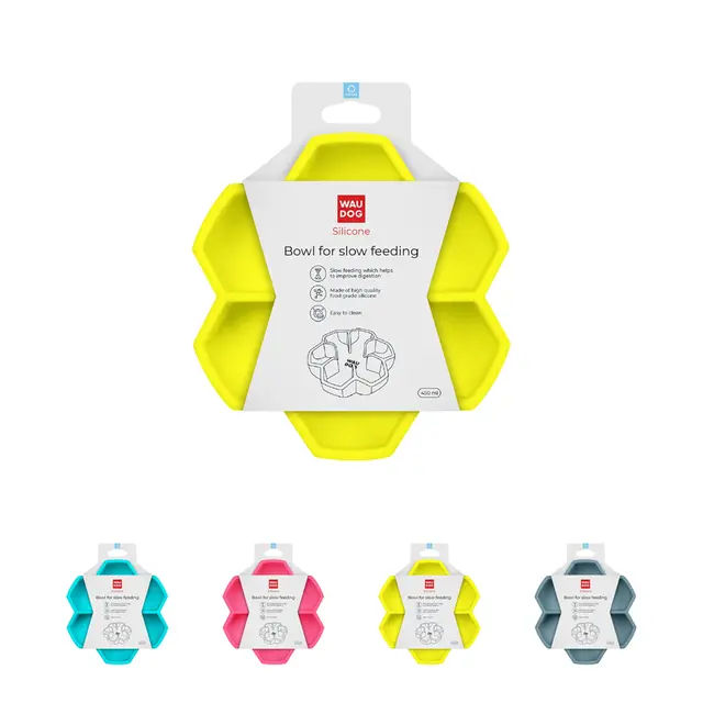 Миска для повільного харчування WAUDOG Silicone, 450 мл, жовтий - фото продукту Фауна