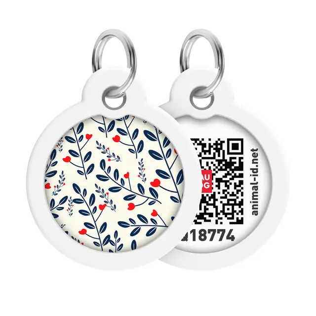 Адресник для собак і котів металевий WAUDOG Smart ID з QR паспортом, малюнок 'Рослини', коло, Д 30 мм - фото продукту Фауна