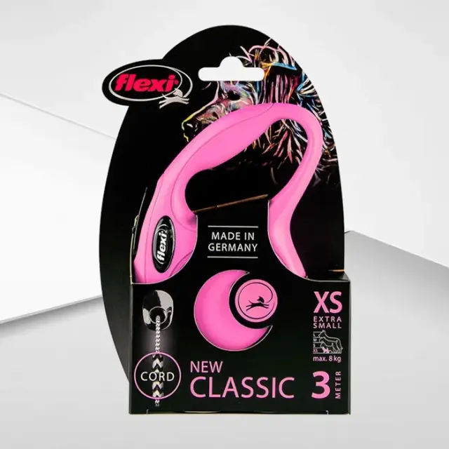 Рулетка  8кг/3м XS Трос Classic рожевий "Flexi" - фото продукту Фауна