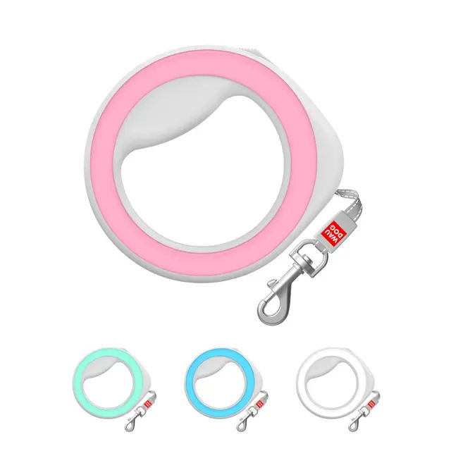 Повідець-рулетка для собак WAUDOG R-leash, кругла, XS-M, до 40 кг, 2,9 м, світловідбиваюча стрічка рожевий - фото продукту Фауна
