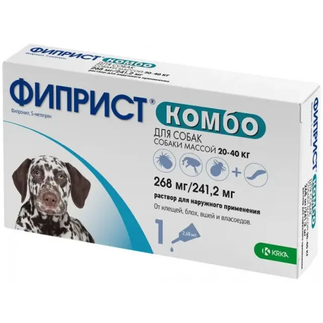 Фіприст Комбо для собак 20-40кг, 268мг (піп)*3 "KRKA, протипаразитарні краплі - фото продукту Фауна