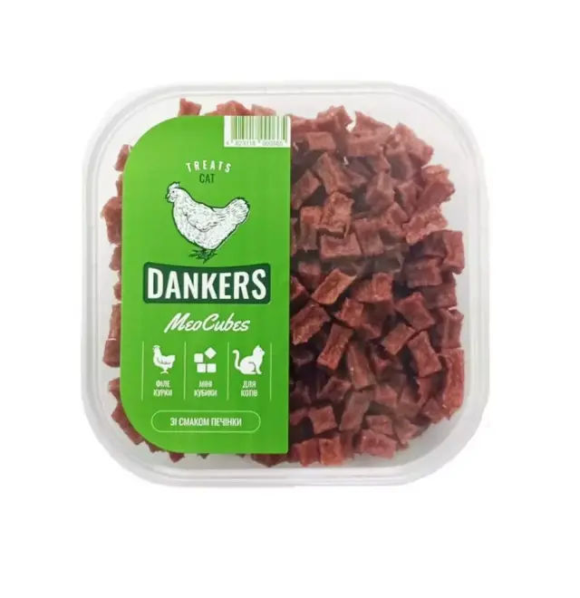 Курячі міні-кубики зі смаком печінки для котів 100 г (уп) "Dankers" - фото продукту Фауна