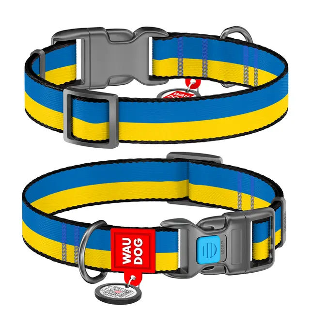 Нашийник нейлон "Colors of freedom" з QR паспортом 15мм/23-35см пластик "Waudog"  - фото продукту Фауна