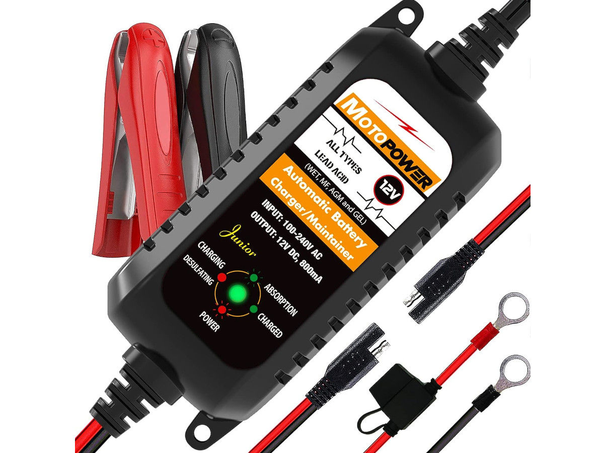 MOTOPOWER MP00205A 12V 800mA Automatic Battery Charger, Maintainer, Trickle and Desulfator