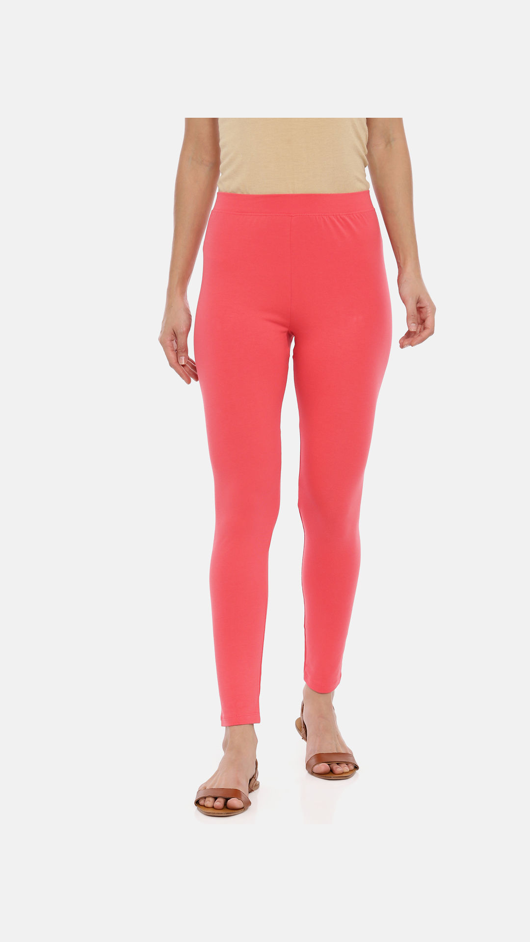 Huggy Women Tomato Solid Ankle-Length Leggings (M) - Yavonne