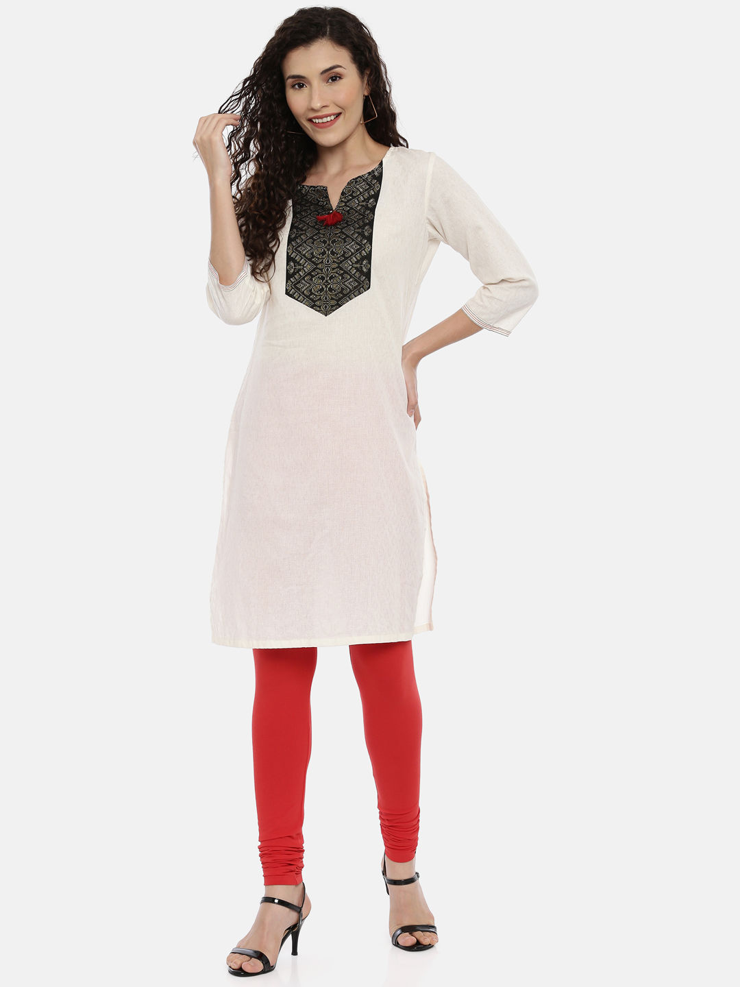 White Georgette Flaired Chudidar Set at Soch